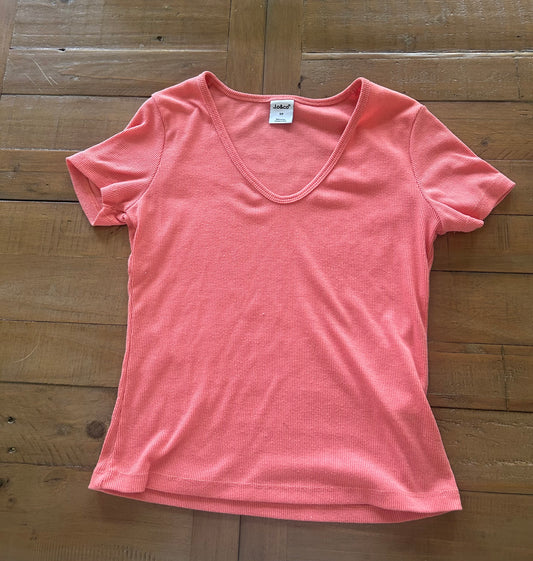 137 (2 cap sleeve shirts) coral v-neck (LN) and pink crew neck (BNWT) both Size S