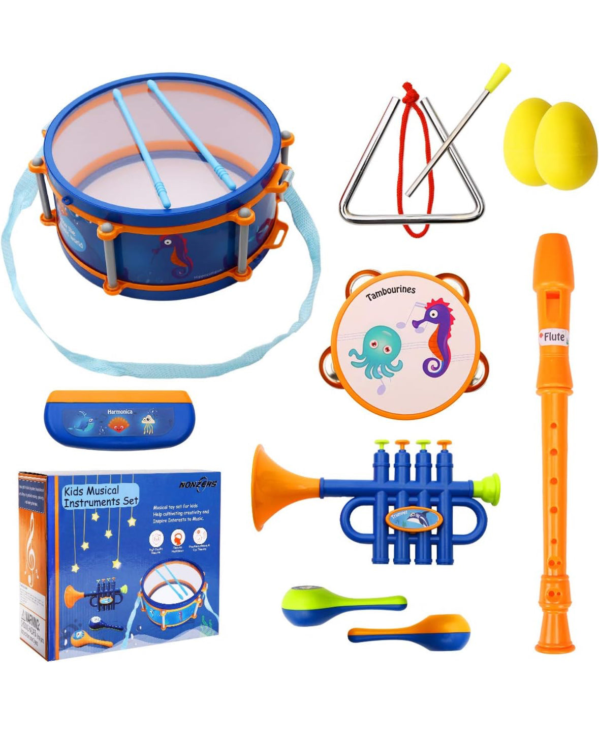 Kids Musical Instruments Set, 8 Types 10PCS