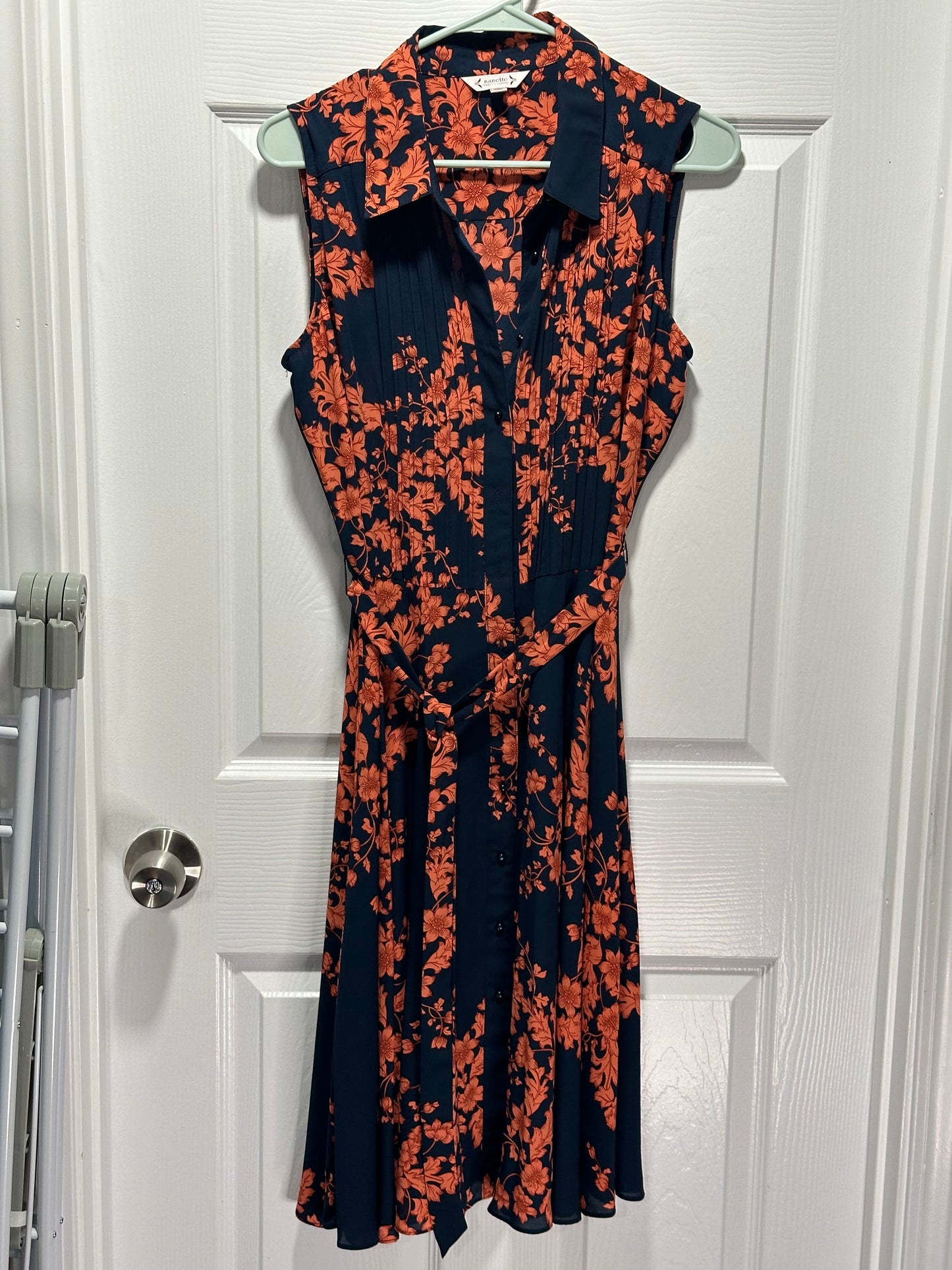 NWOT Nanette Navy Dress with Coral Flowers - size M