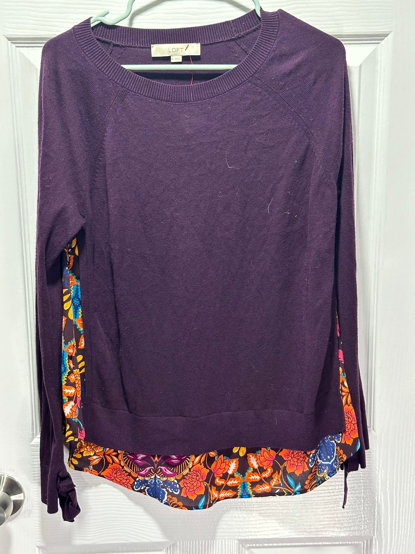 Loft Plum Sweater with Colorful Panel on Back - size M - EUC