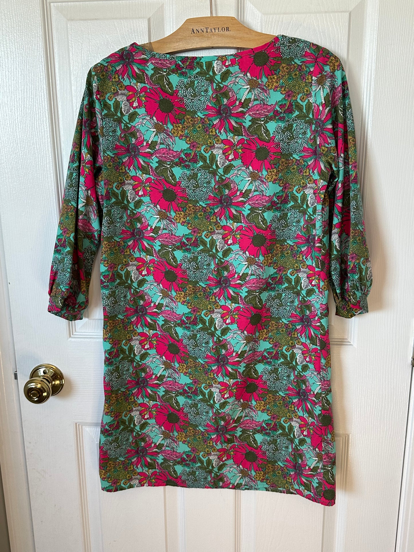 BlueTique Women’s Sz Small Shift Floral Dress Teal Pink Retail $128