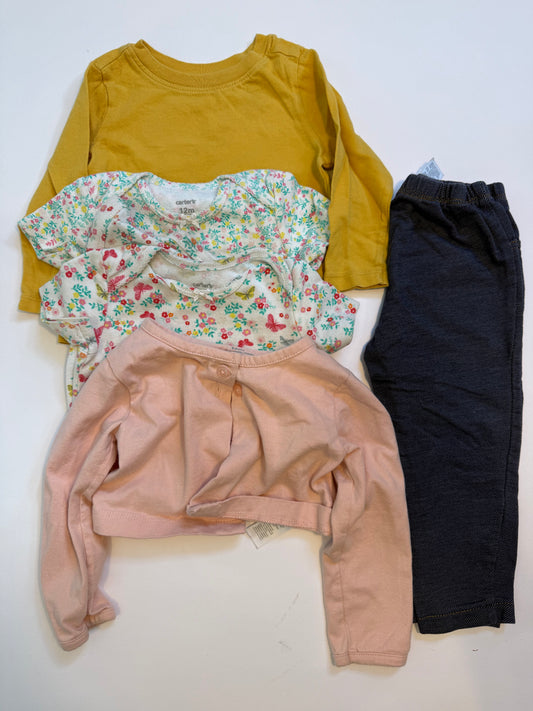 Seller #12 Girls 12mo Carter's Short sleeve onsie, jeggings, sweater, and OldNavy longsleeve 5-piece set