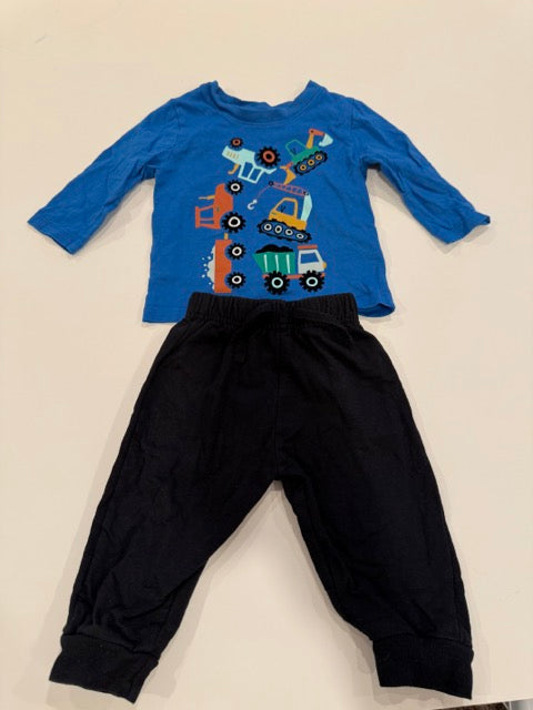 #9 -  Koala Kids -  Grey Construction Print Sweatshirt & Pants and Blue Long Sleeve with Black Pants Toddler SIZE  12M