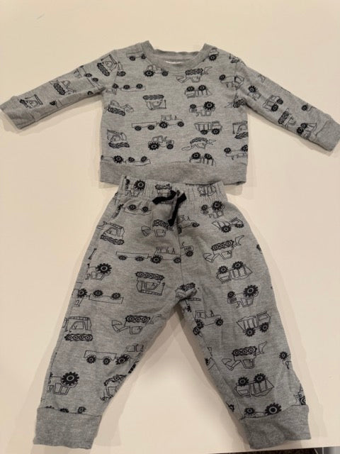 #9 -  Koala Kids -  Grey Construction Print Sweatshirt & Pants and Blue Long Sleeve with Black Pants Toddler SIZE  12M