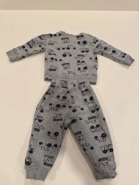 #9 -  Koala Kids -  Grey Construction Print Sweatshirt & Pants and Blue Long Sleeve with Black Pants Toddler SIZE  12M