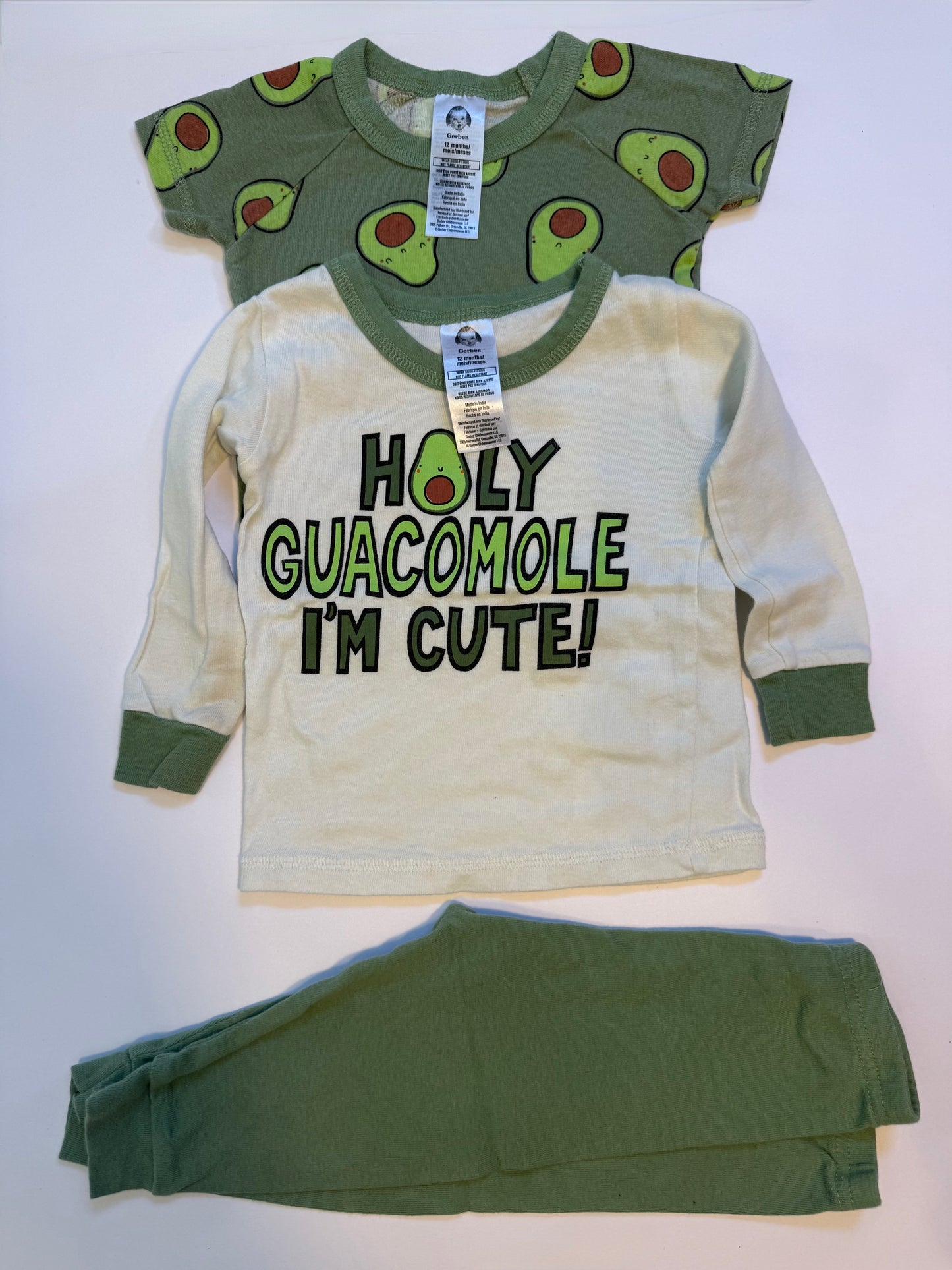 Seller #12 12mo Gerber Avocado pajama 3piece set