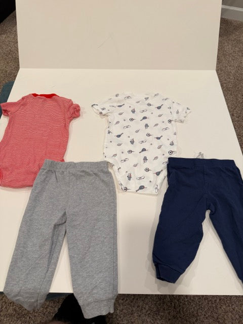 #9 -  Carters -  White Sports Print and Red Stripe Shortsleeve Onesises with Navy & Grey Pants Toddler SIZE  24M
