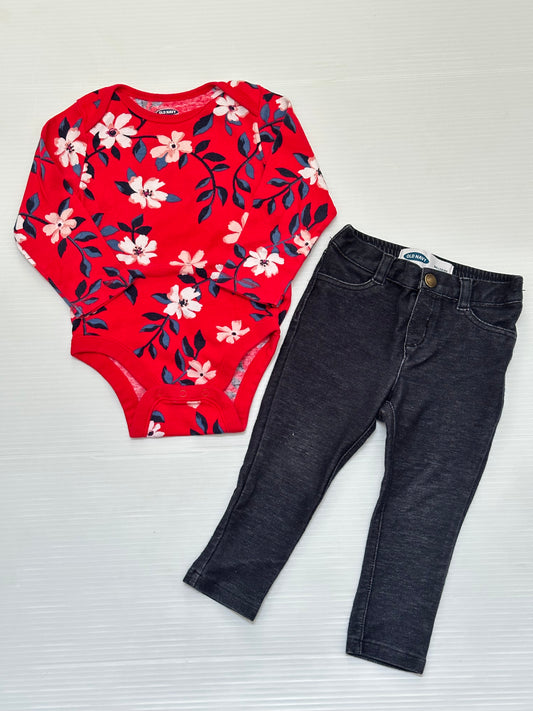 Seller #168Old Navy Girls 18-24m Floral Longsleeve Onesie + Jeggings