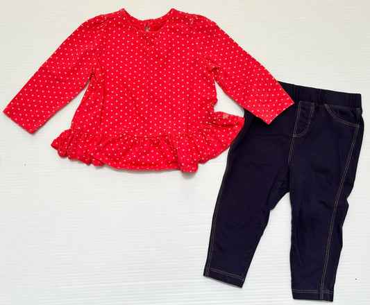 Seller #168 Baby Gap Girls 12-18m Red Polka Dot Peplum Shirt + Jeggings