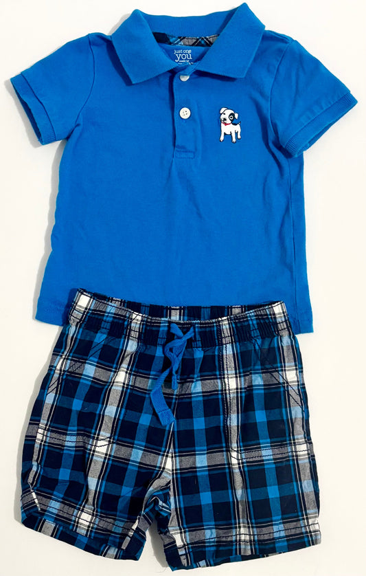 #132 - REDUCED - Carter's: 2 Piece Set - Plaid Shorts & Blue Puppy Polo Shirt, 9M