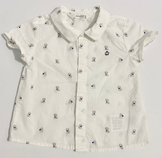 #132 - REDUCED- Mayoral: White Button-down Puppy Shirt, 12M