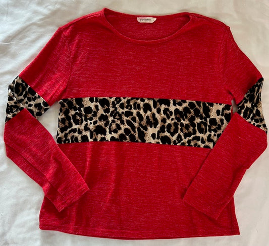 And The Why Knit Top with Cheetah Print Women's Sz S