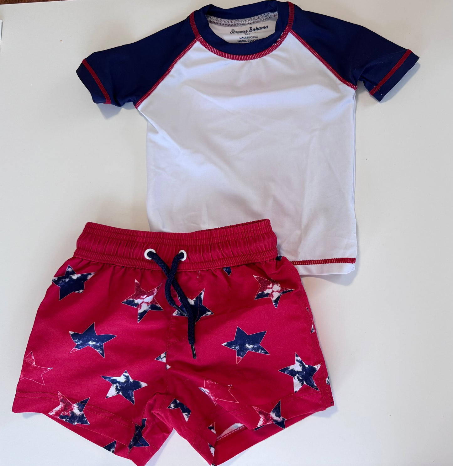 Seller #81 12-18 months Tommy Bahama Boys Red White and Blue Swim Set