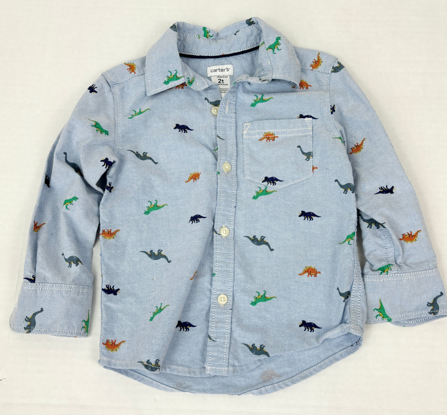 Boys 2T Carters Dinos Button Front Blue Shirt