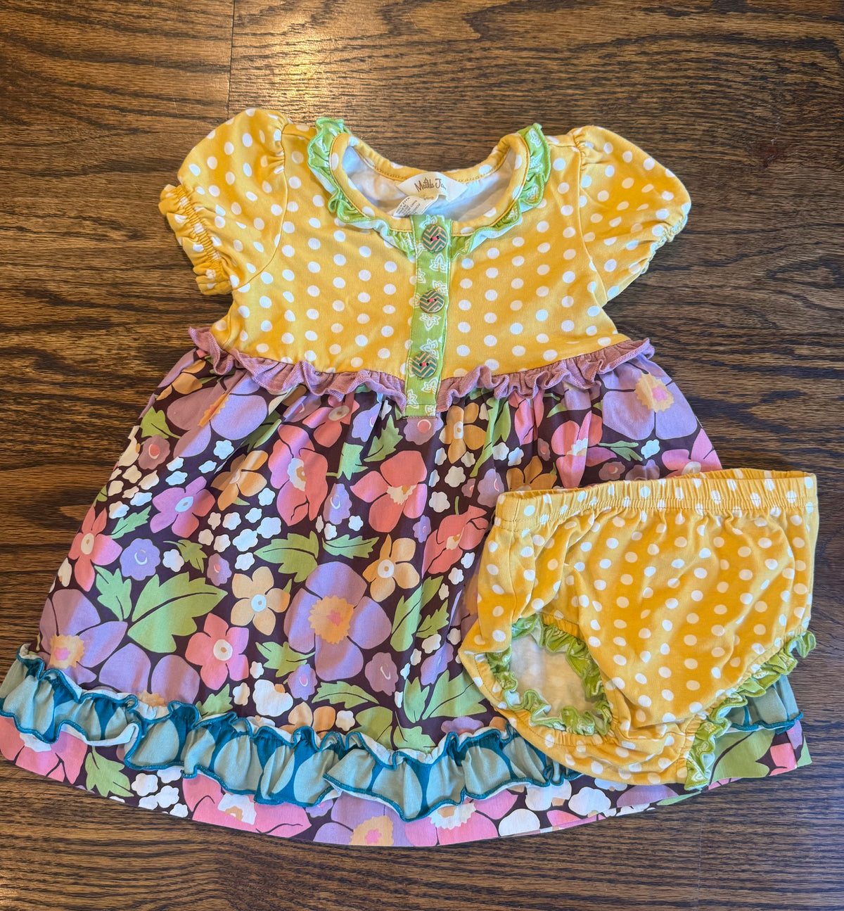 #75 Matilda Jane Girls Yellow Dot Dress, Size 12-18m