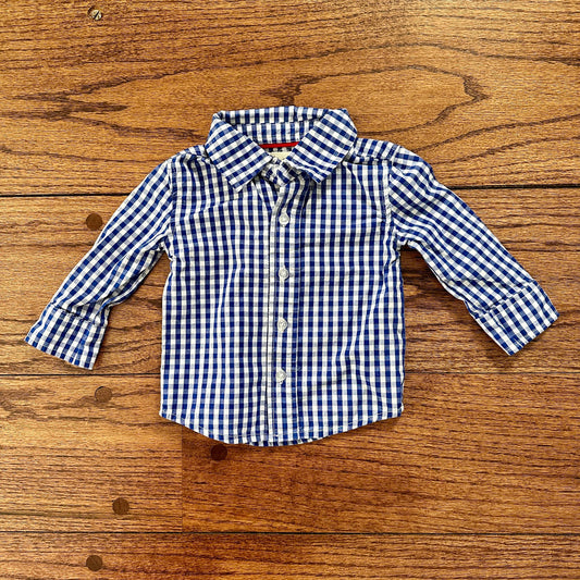 #95 EUC Boys Beetle & Thread Blue Gingham Button Down shirt, size 6-9 months