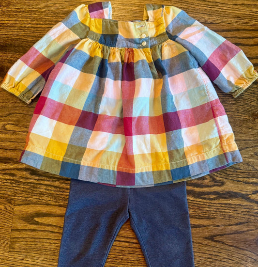 Seller #172 REDUCED Gap Girls Plaid Dress and Jegging Set Size 6-12m
