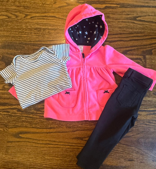 Seller #172 Carter’s 3 Piece Girls Hot Pink & Black Set Size 12M