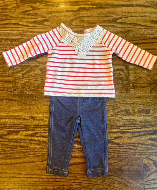 Seller #172 Carter’s Girls Red Striped Shirt and Jeans Size 3M