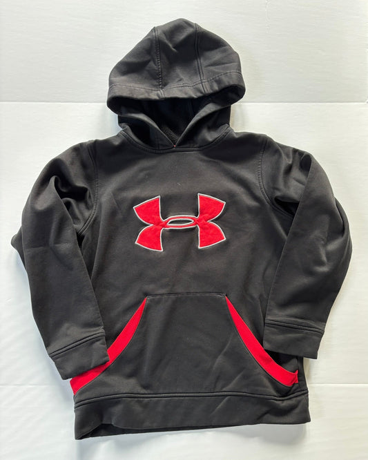 #101 Under Armour Logo Black Red Hooded Sweatshirt Boys Size YSM/8