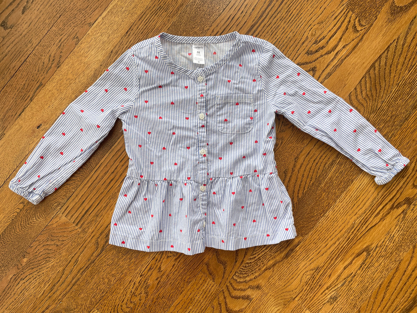 Girls 4T Carter’s Blue/White Striped Red Heart Button Down