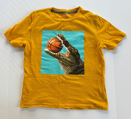 #101 Old Navy Mustard Crocodile Basketball Tee Boys Size Medium/8