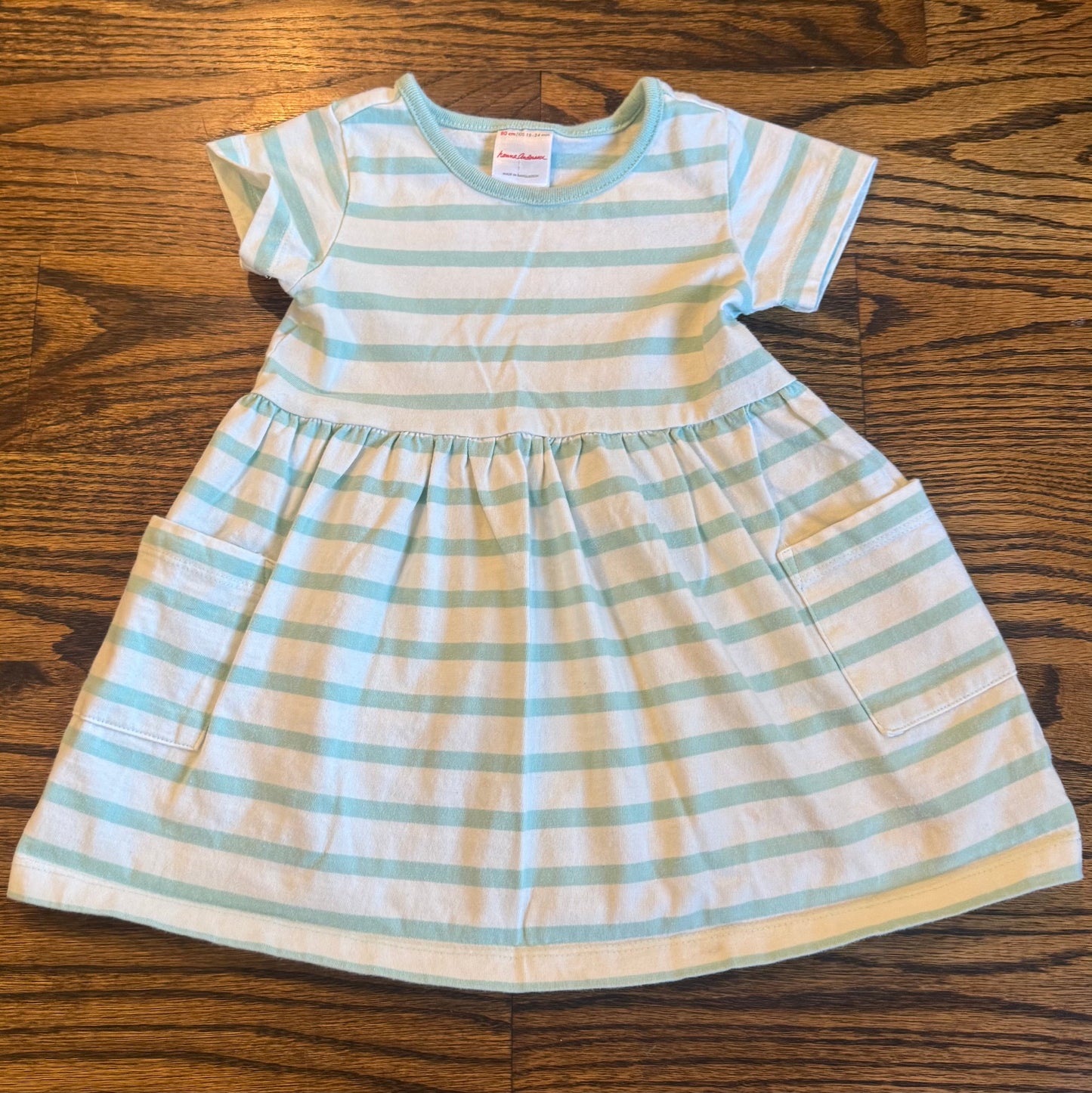 Seller #172 Hanna Andersson Girls Dusty Mint Stripe Dress Size 18-24m