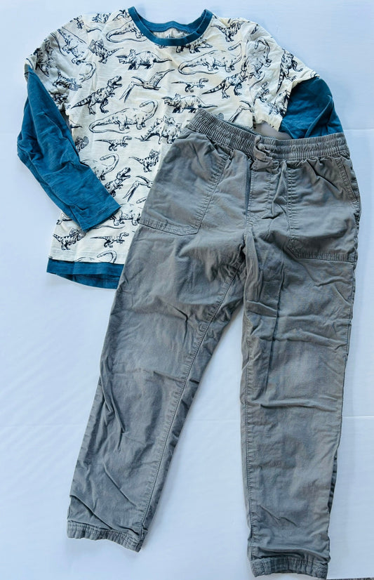 #101*REDUCED*Hatley Dinosaur Shirt OshKosh Cotton Lined Gray Pants Boys Size 8