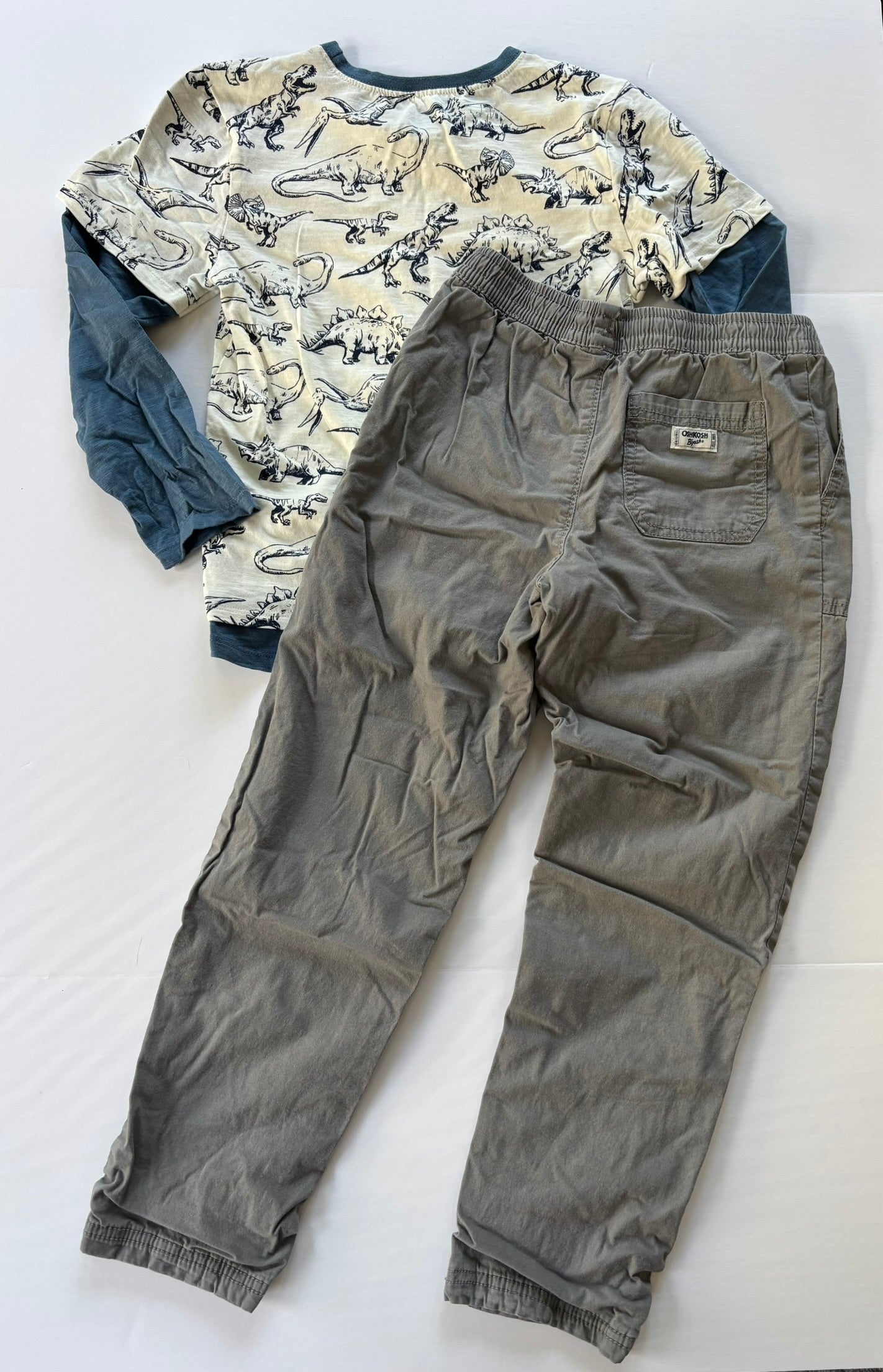 #101*REDUCED*Hatley Dinosaur Shirt OshKosh Cotton Lined Gray Pants Boys Size 8