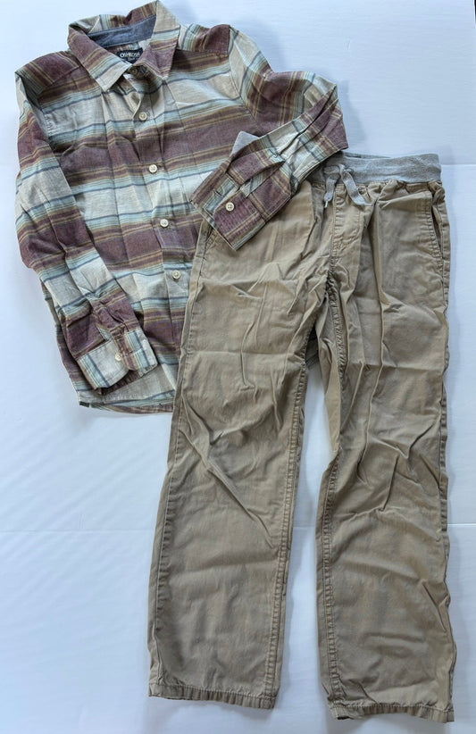 #101*REDUCED*OshKosh Striped Button Down Shirt Old Navy Khaki Pants Boys Size 8