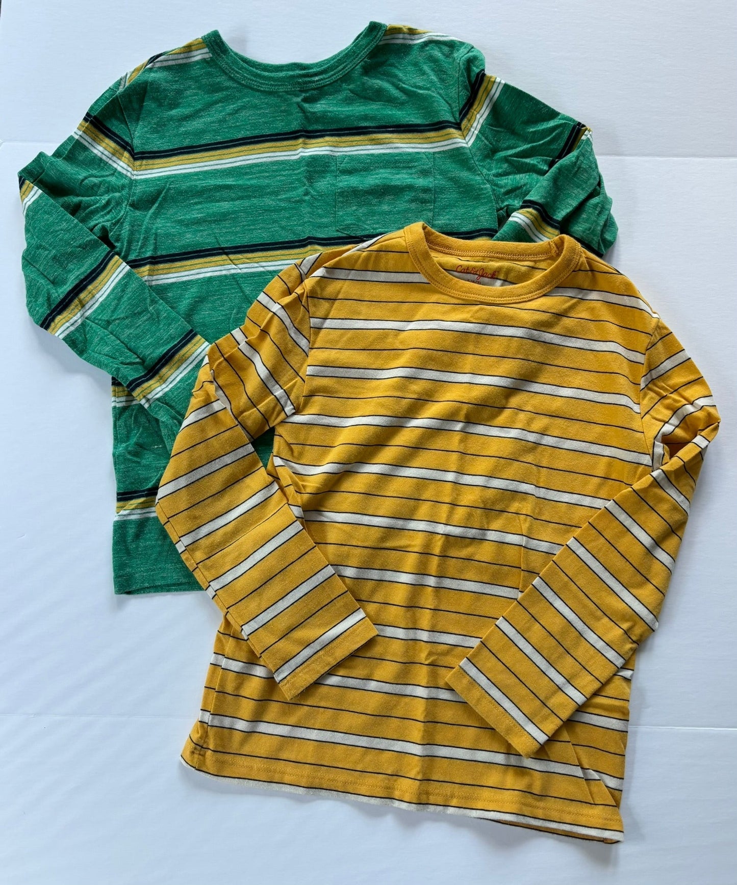 #101 Cat & Jack Striped Long Sleeve Soft Cotton Shirts Boys Size 6-7 2 Pack