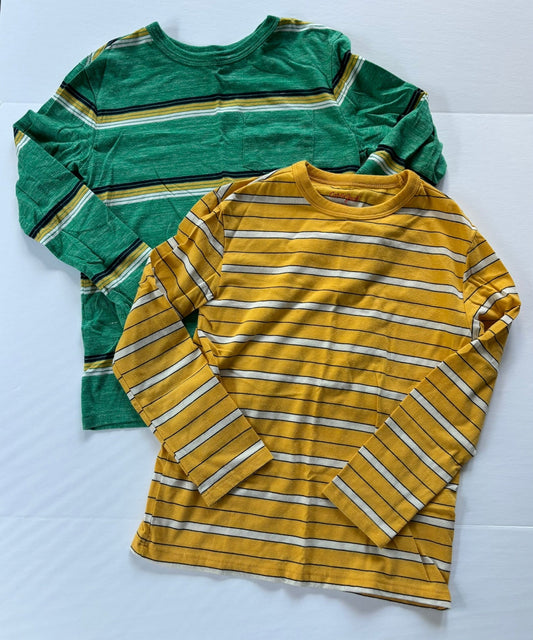 #101 Cat & Jack Striped Long Sleeve Soft Cotton Shirts Boys Size 6-7 2 Pack
