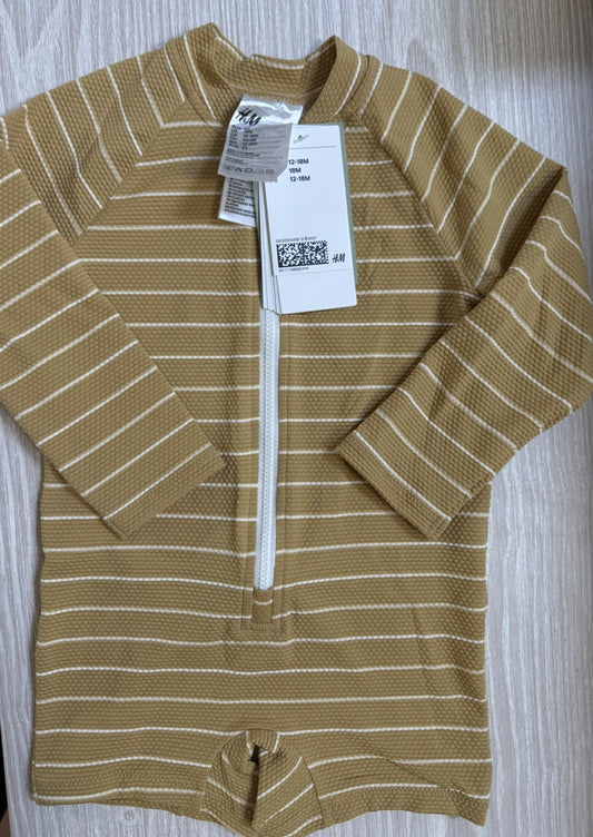 #207 H&M NWT yellow striped/textured rash guard size 18 Month