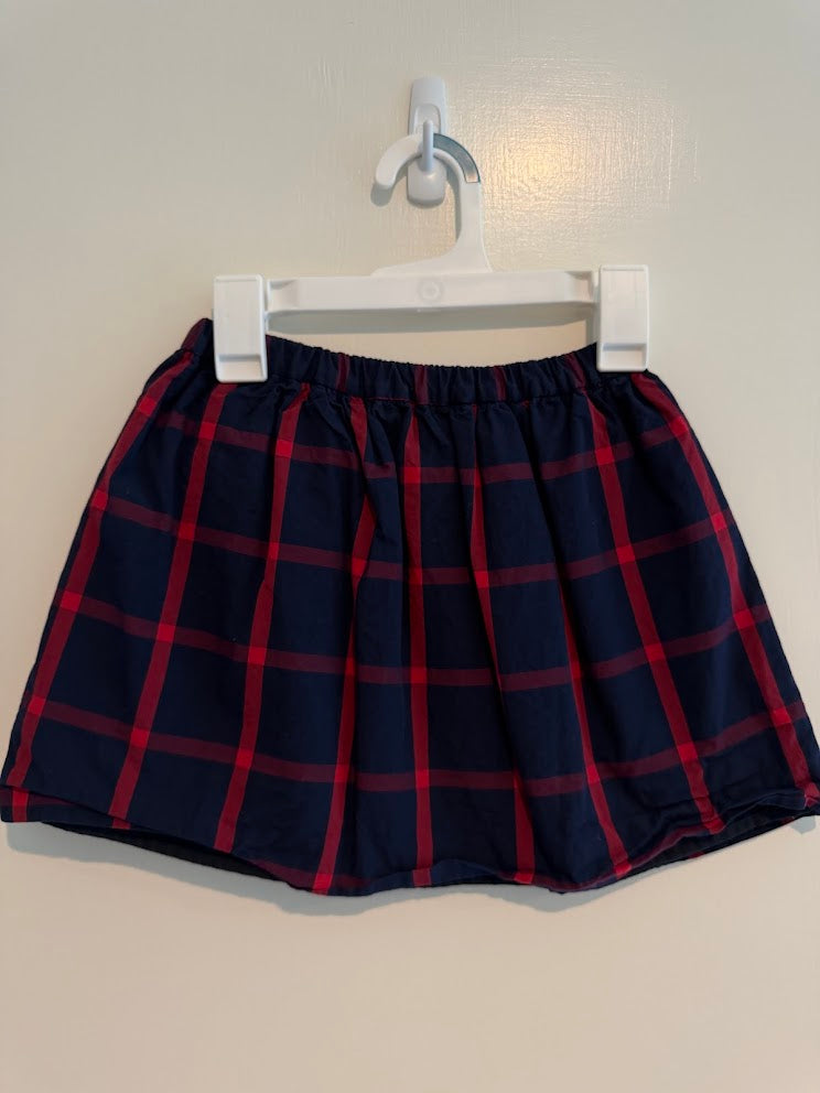 #9 Girls 4/5 Crewcuts Navy & Red Plaid Skirt, EUC