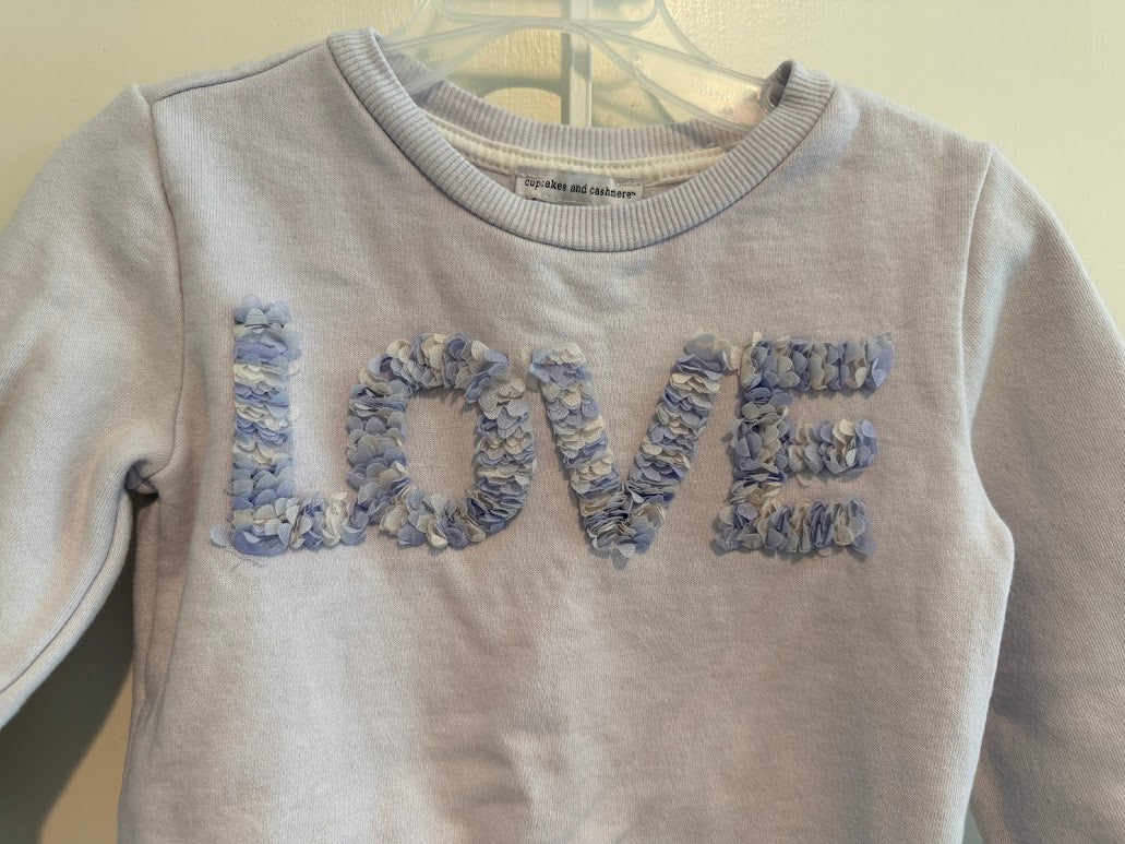 #9 Girls XS (4) Purple Flower Pants with "LOVE" Floral Crewneck Top _ EUC