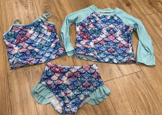 Seller #24 Girls Size 6T Amazon 3 Piece Mermaid Swimsuit Set