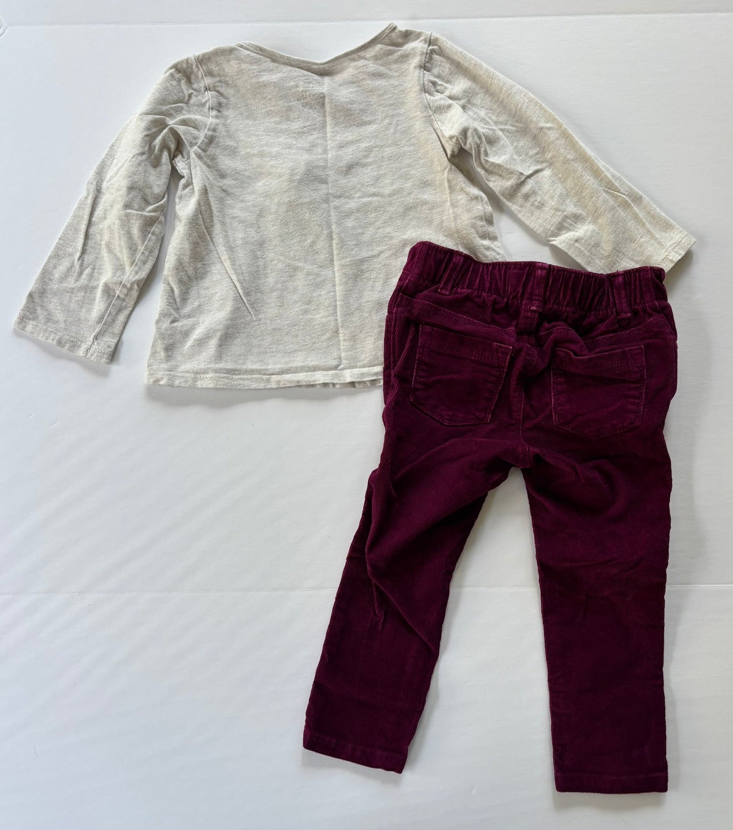 #101 Old Navy Bunny Long Sleeve Shirt Corduroy Burgundy Pants Girls Size 24 months