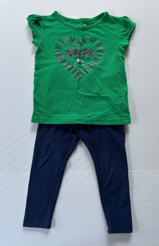 #101 *REDUCED*Gen2 Fighting Irish Ruffle Sleeve Shirt Navy Legging Set Girls Size 2