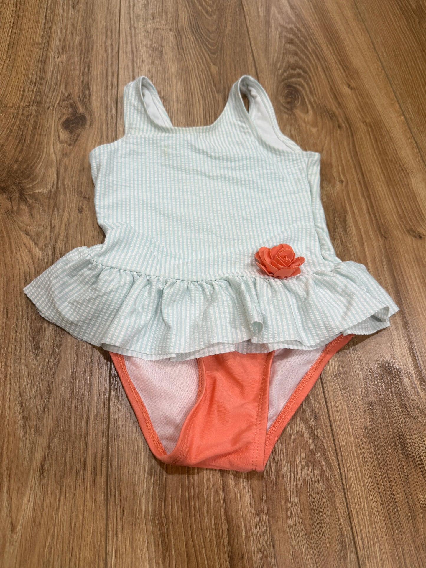 Seller #24 Girls Size 5T Cat and Jack 2 Piece Mint and Coral Seersucker Swimsuit