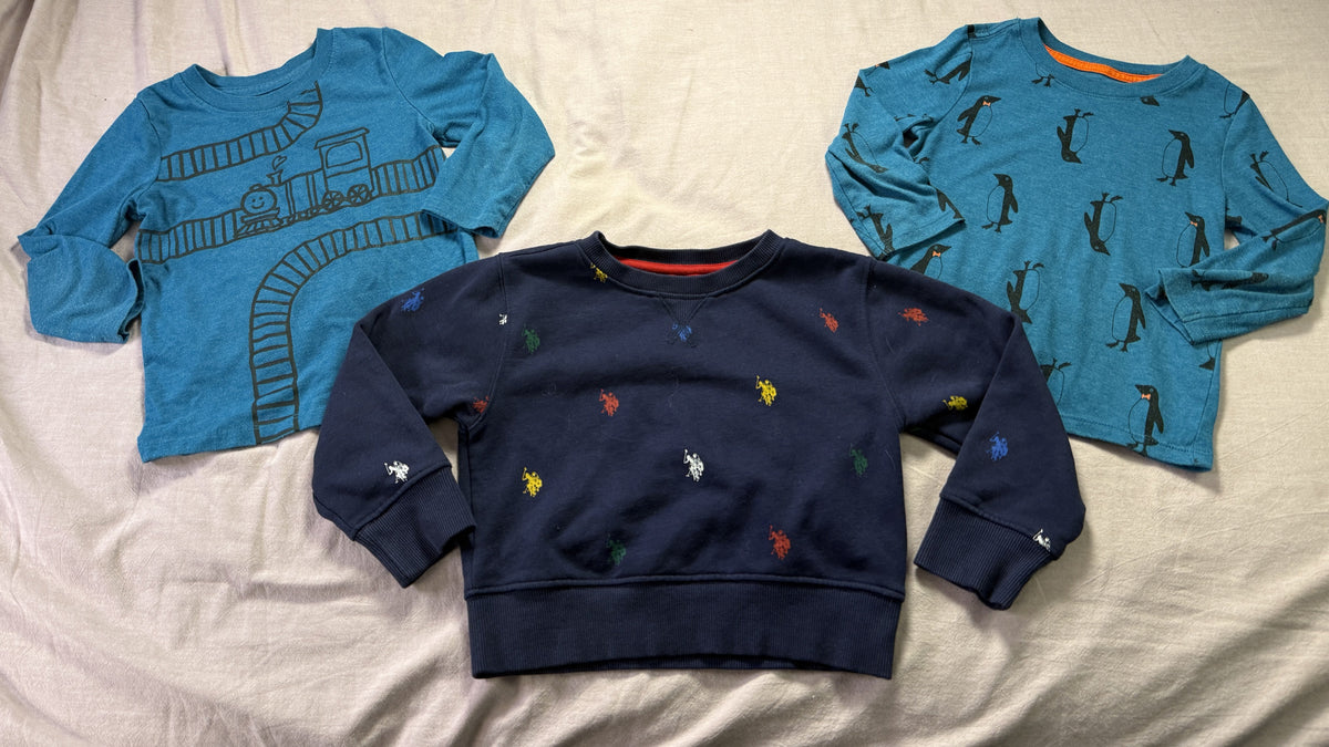 #103 2T Cat and Jack Train/Penguin Shirt Set & Polo Sweatshirt