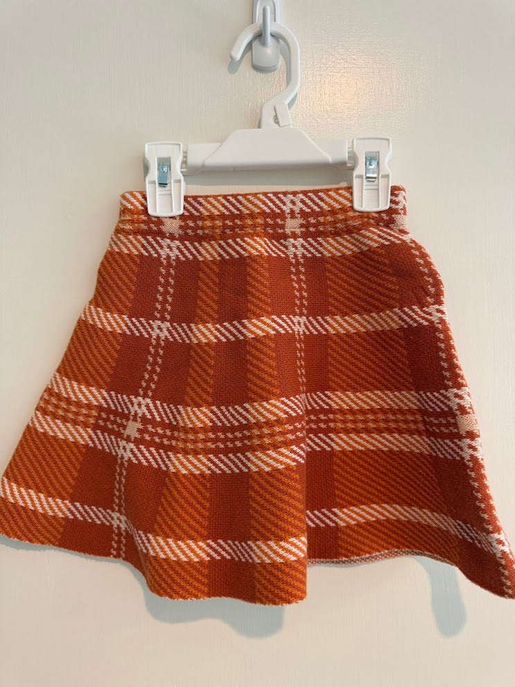 #9 Girls XS (4) Skirt Bundle: Mustard Yellow Corduroy + Orange Plaid _ Both EUC