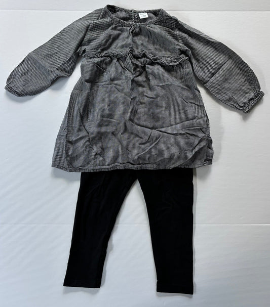 #101*REDUCED* Gap Plaid Ruffle Tunic Black Legging Girls Size 18-24 month