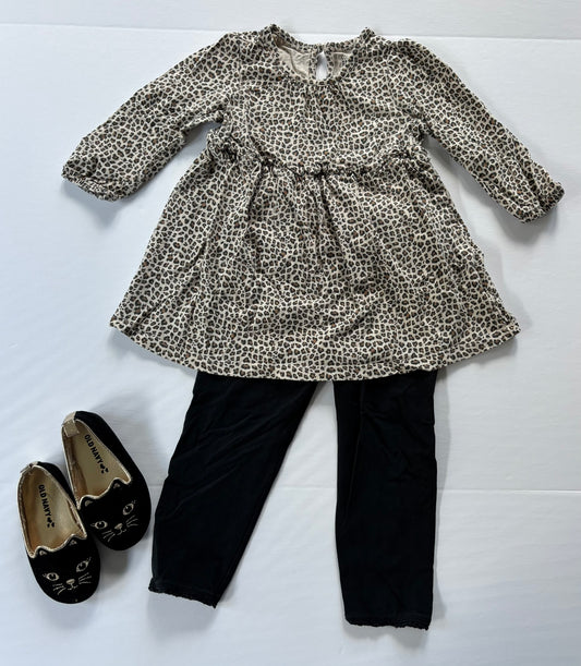 #101 Gap Leopard Ruffle Shirt Black Legging Cat Shoe Outfit Girls Size 18-24