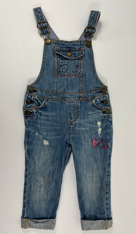 PPU 45242 Gap 2T distressed denim overalls with embroidered hearts