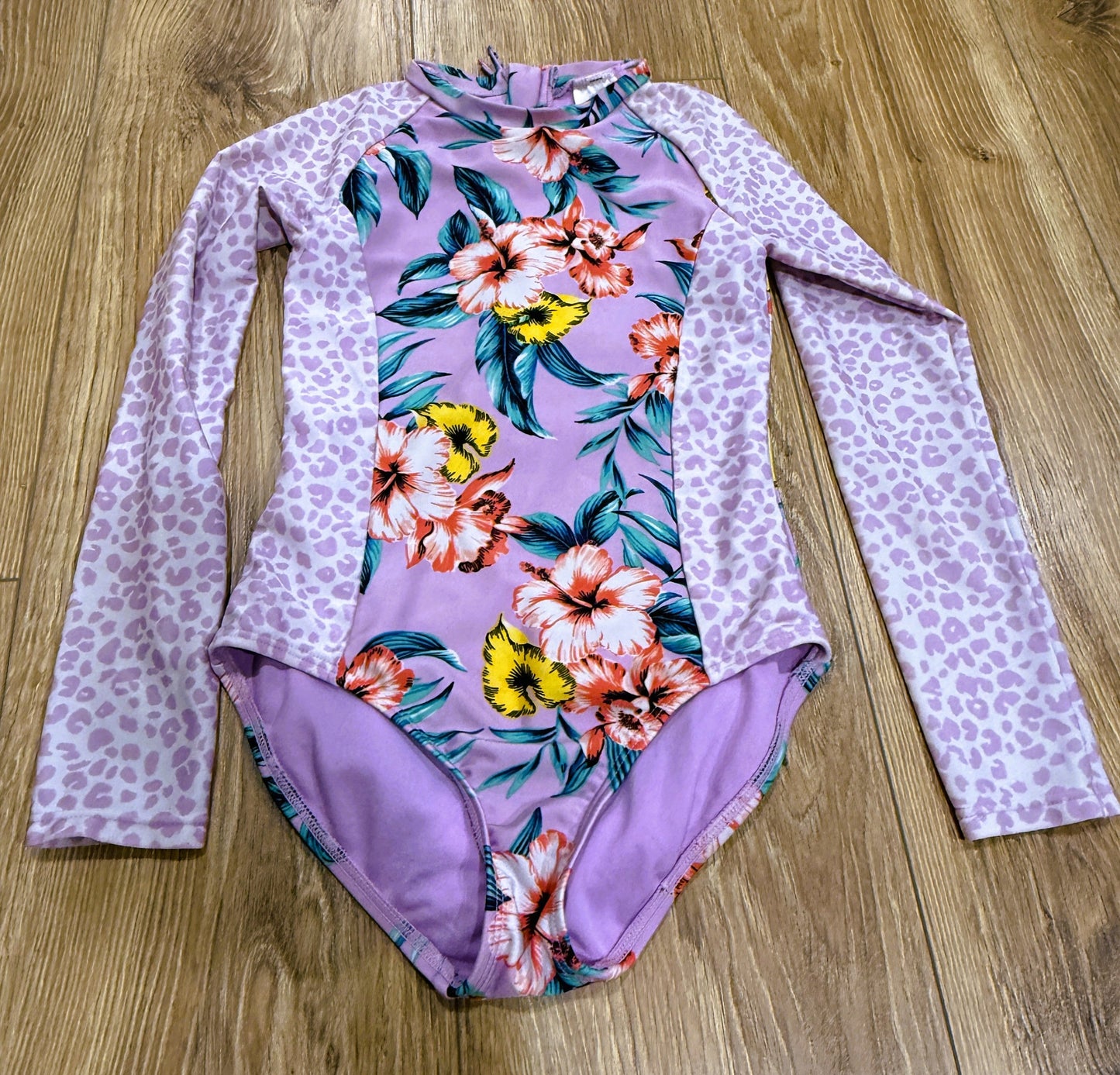 Seller #24 Girls Size 6/6X Art Class Floral/Cheetah One Piece with Rear Zipper Swimsuit