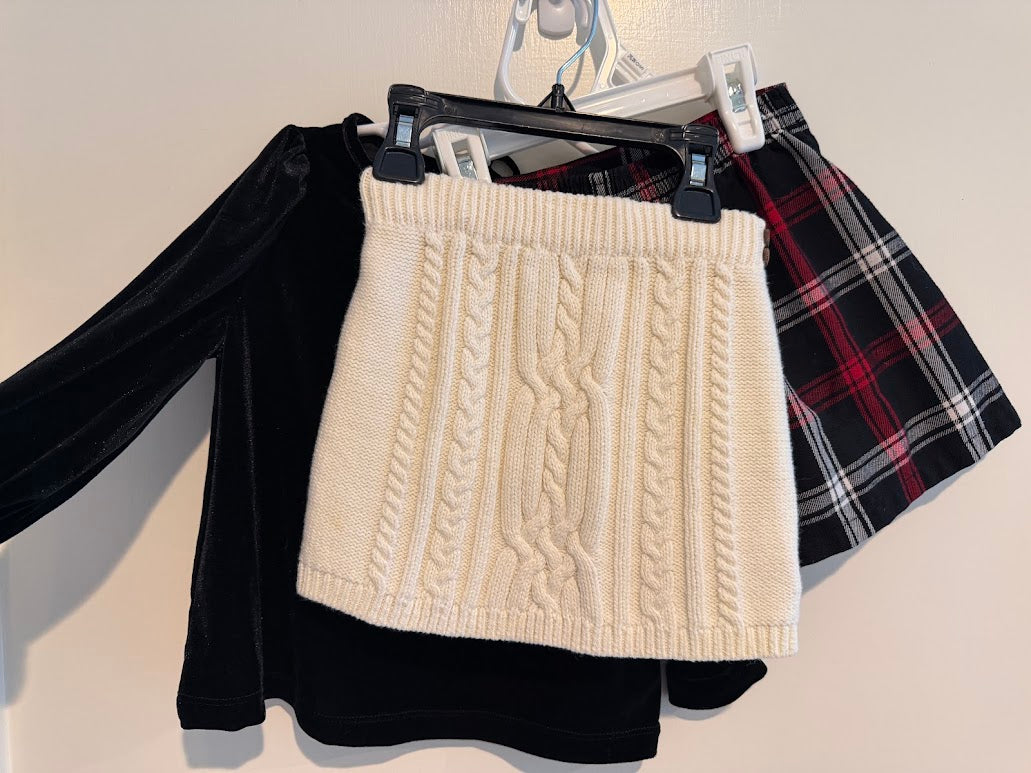 #9 Girls 3T Bundle of 3 Pieces: Velvet Top + 2 Skirts