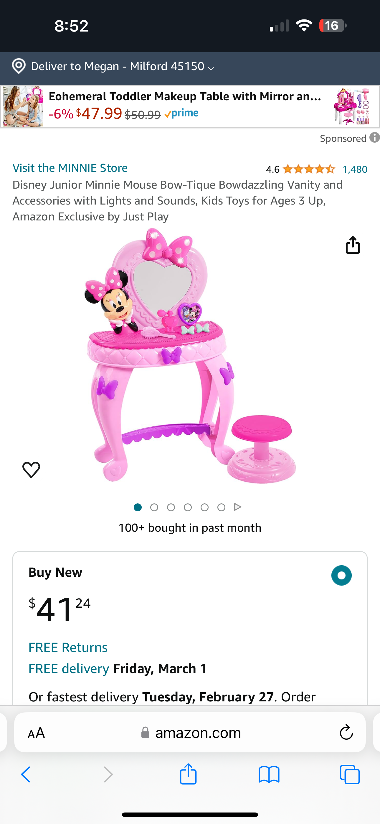 Minnie Mouse Bowdazzling Vanity- NEW