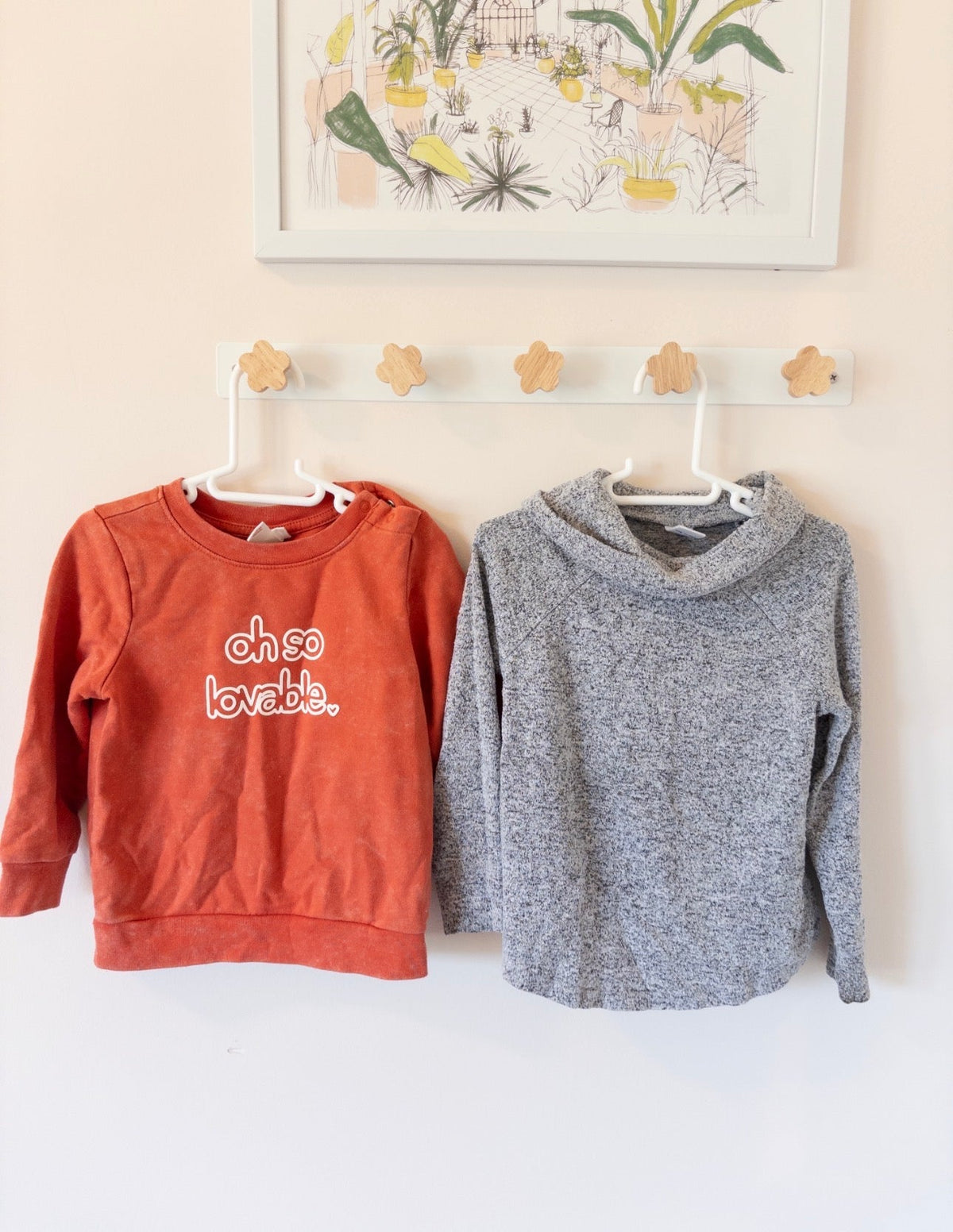 #36- girls 18-24 month cat and jack red sweat shirt and old navy gray sweatshirt