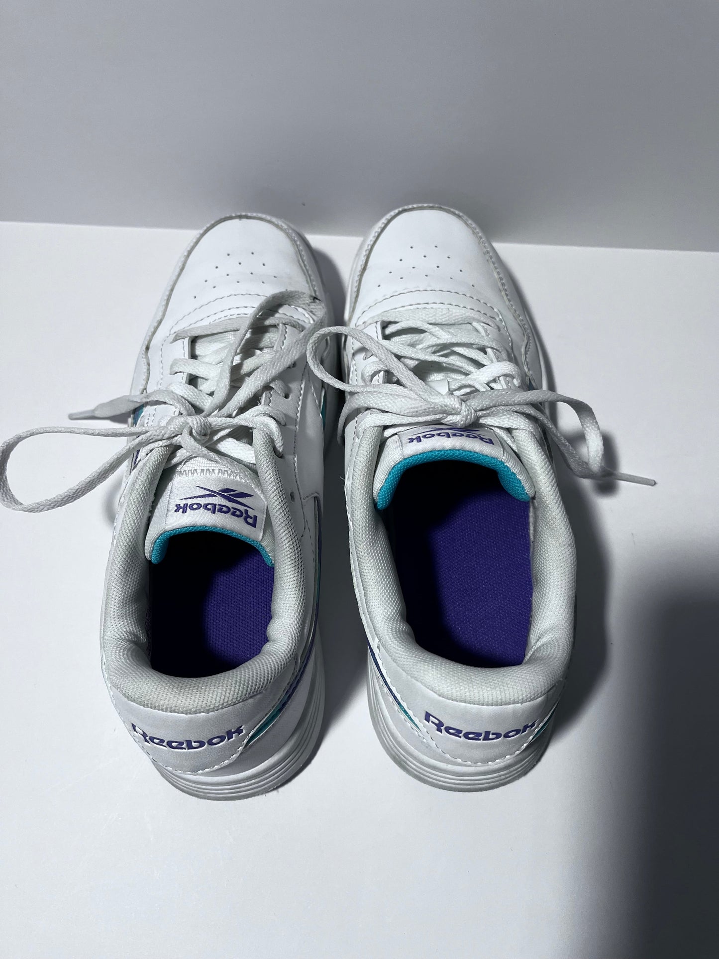 #150  REDUCED girls 4.5 reebok sneakers white teal purple