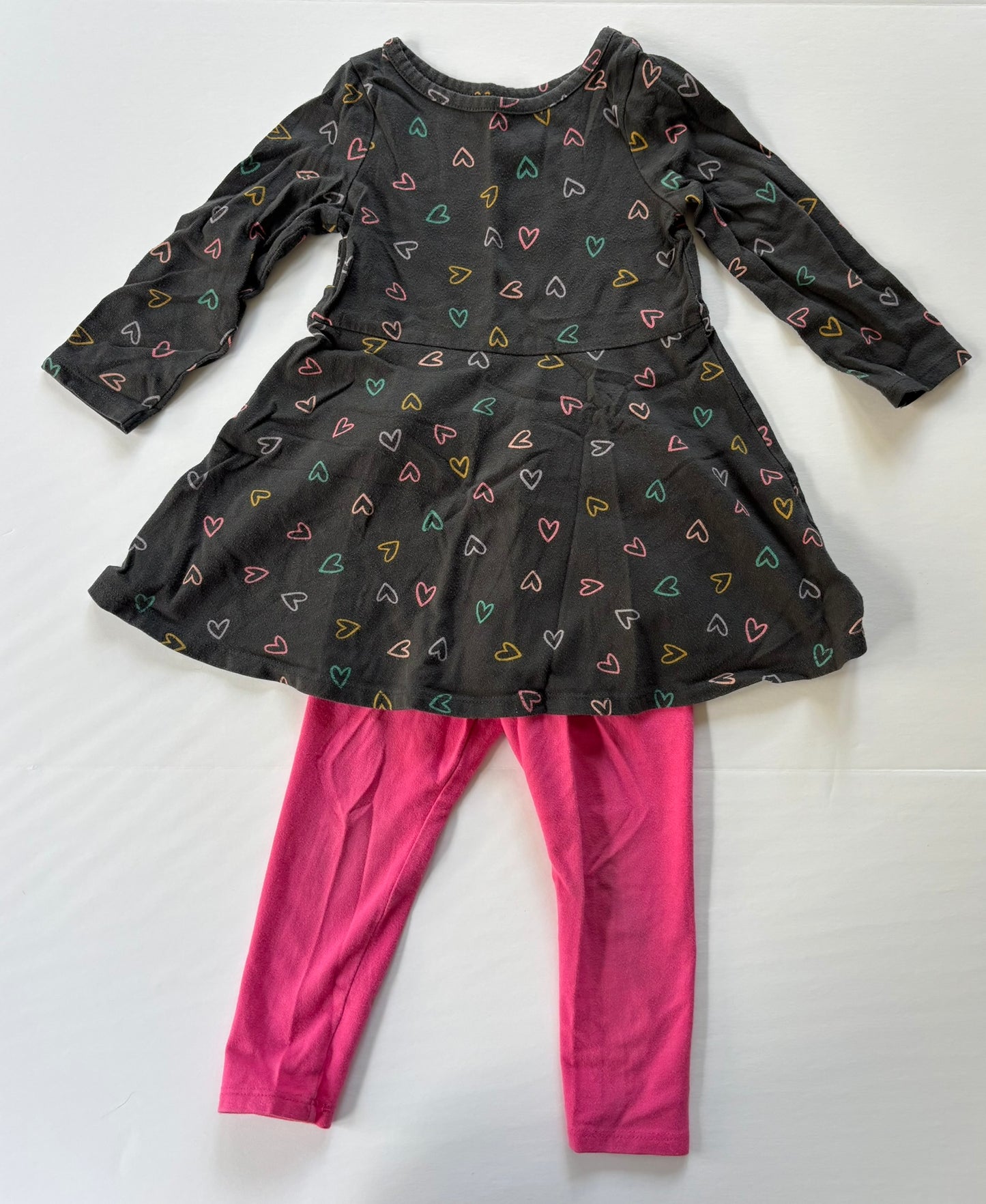 #101 Cat & Jack Heart Twirl Dress Pink Legging Outfit Girls Size 2T